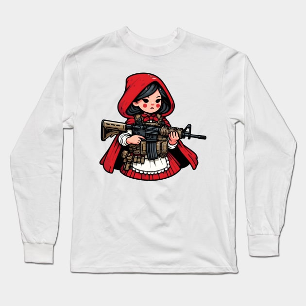 Tactical Little Red Riding Hood Adventure Tee: Where Fairytales Meet Bold Style Long Sleeve T-Shirt by Rawlifegraphic